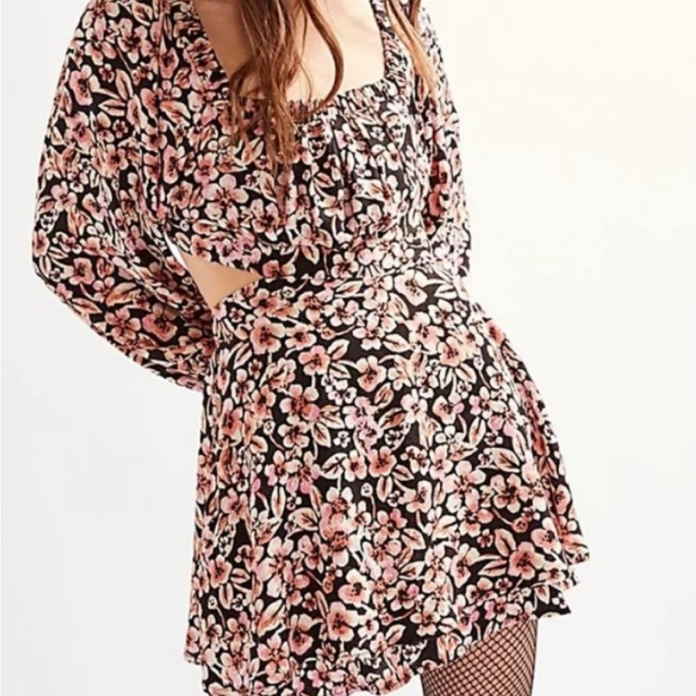 Free People Jael Printed Cut Out Dramatic Sleeve Floral Mini Dress XS